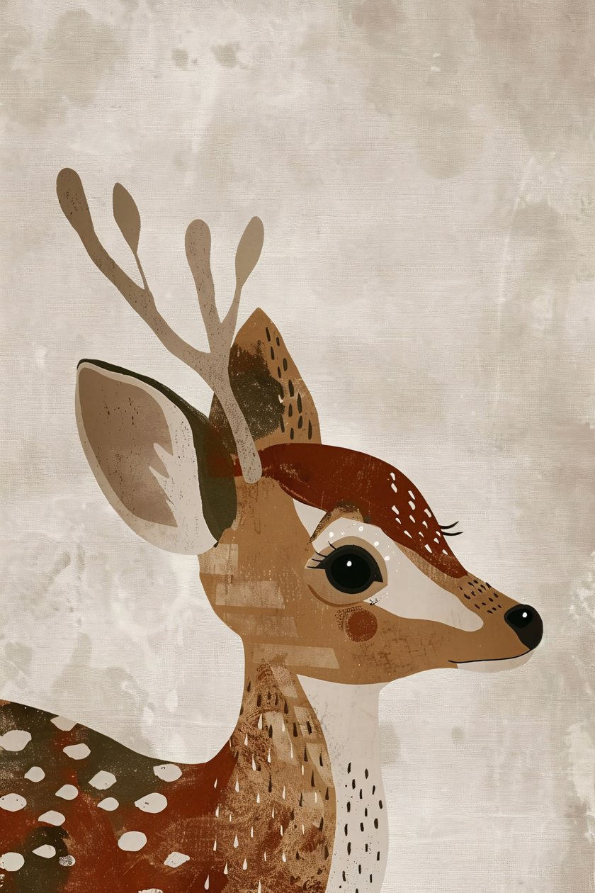 Vægdekoration til boheme-dyrebarn, minimalistisk illustration af hjort af F. Abderrahim