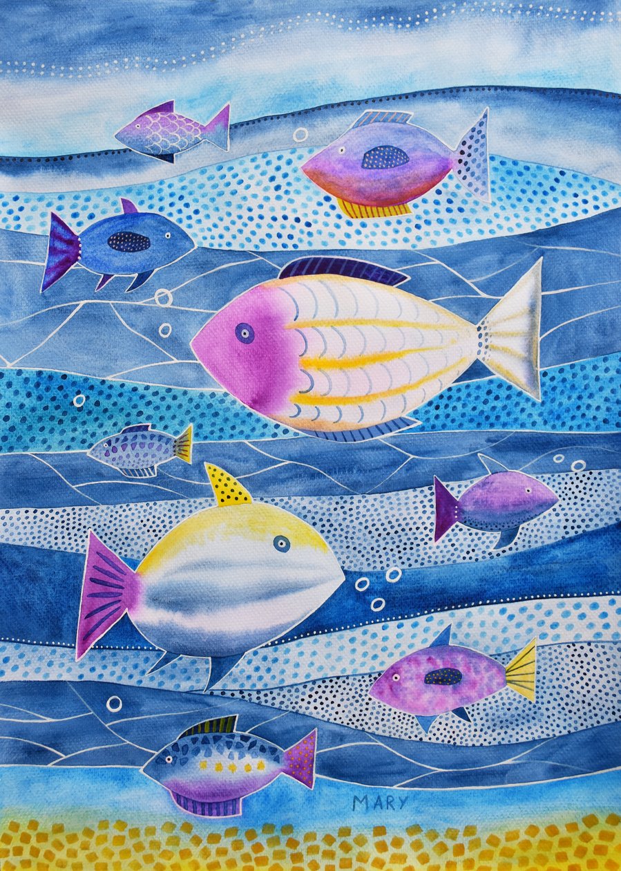 Ni små fisk af Marys Watercolors