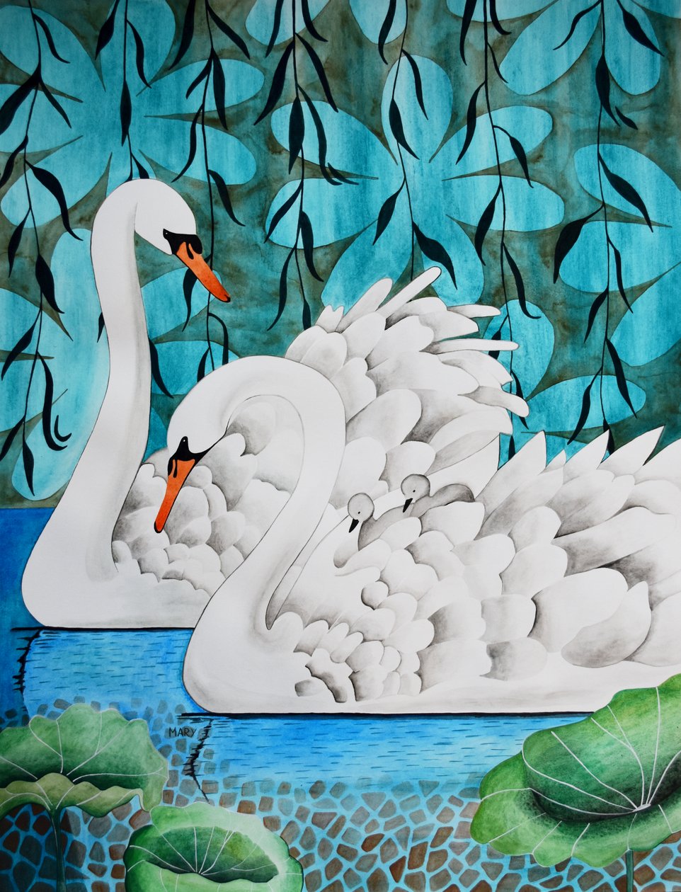 Svane-familien af Marys Watercolors
