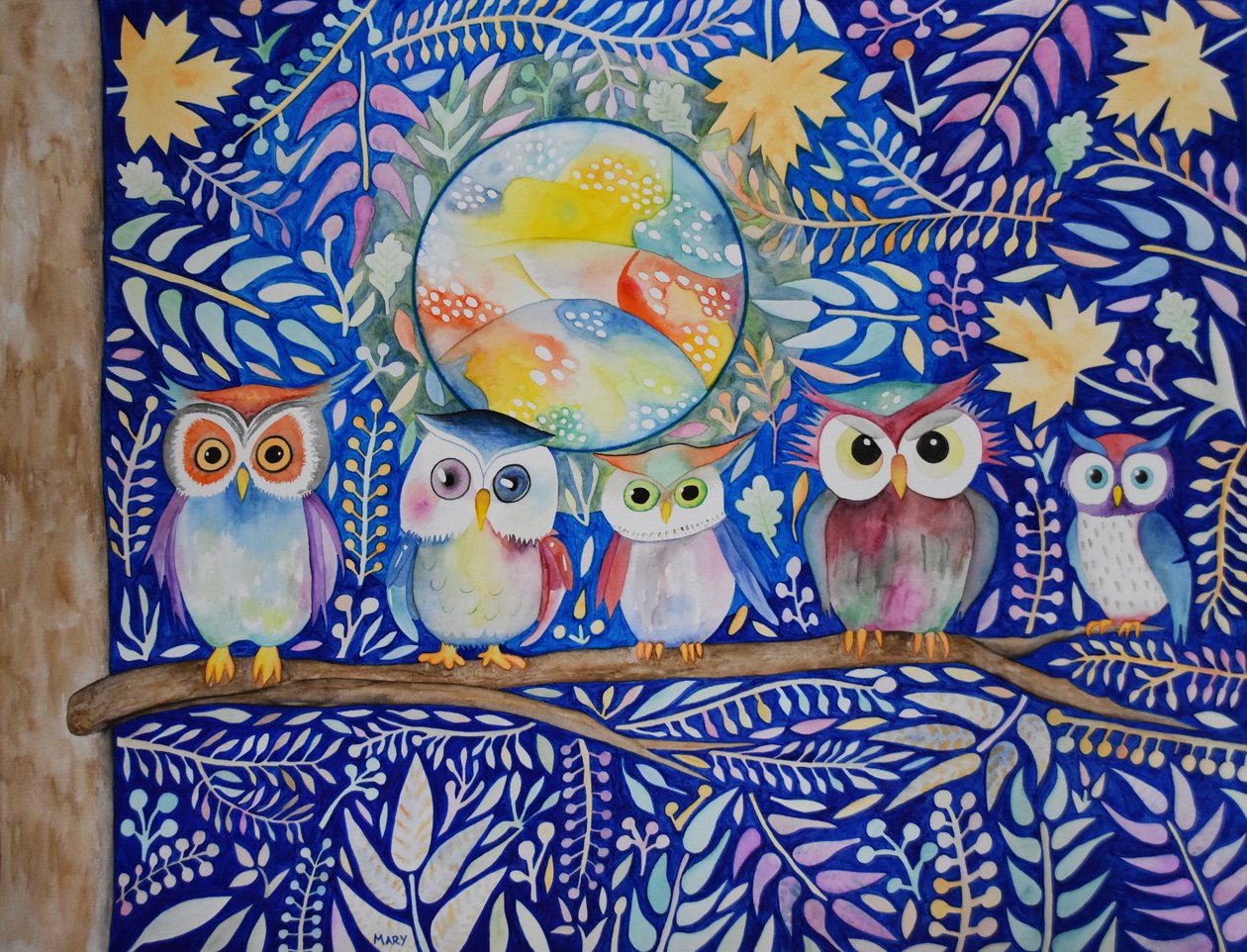 Ugler om natten af Marys Watercolors