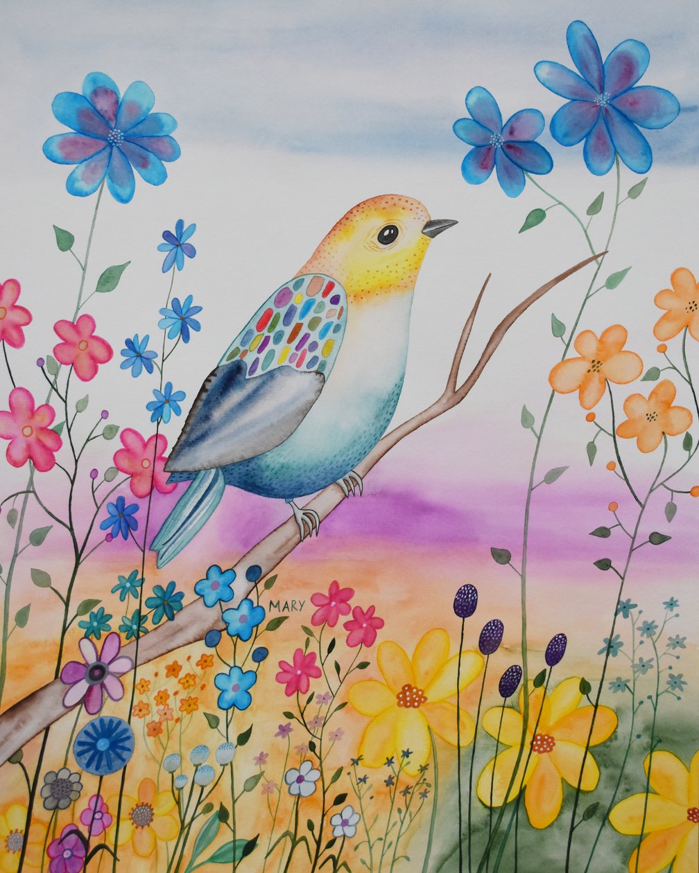 Moderne fugl af Marys Watercolors