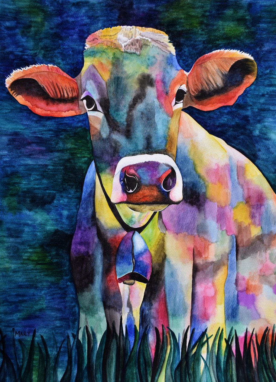 Aquarell-Kuh af Marys Watercolors