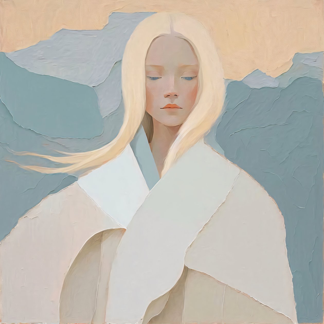 Abstrakt maleri, hvid blond pige i hvidt, beauty wall art | print on demand af F. Abderrahim