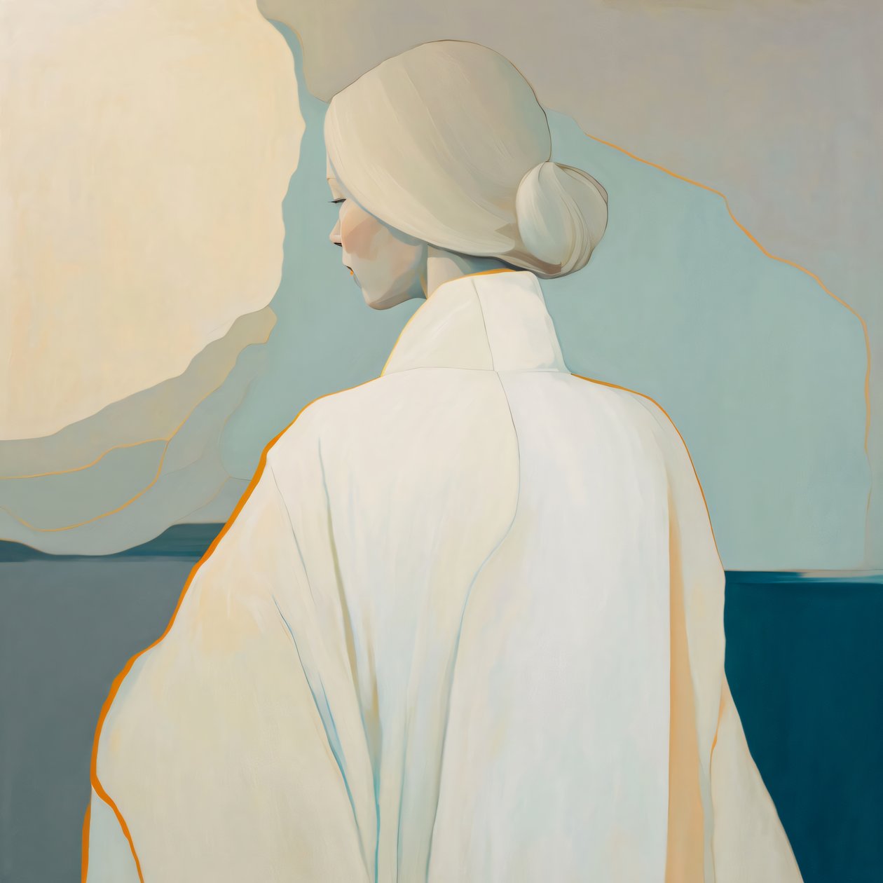 Abstrakt portræt Fair-Haired Girl in White, beauty poster prints kvalitet af F. Abderrahim