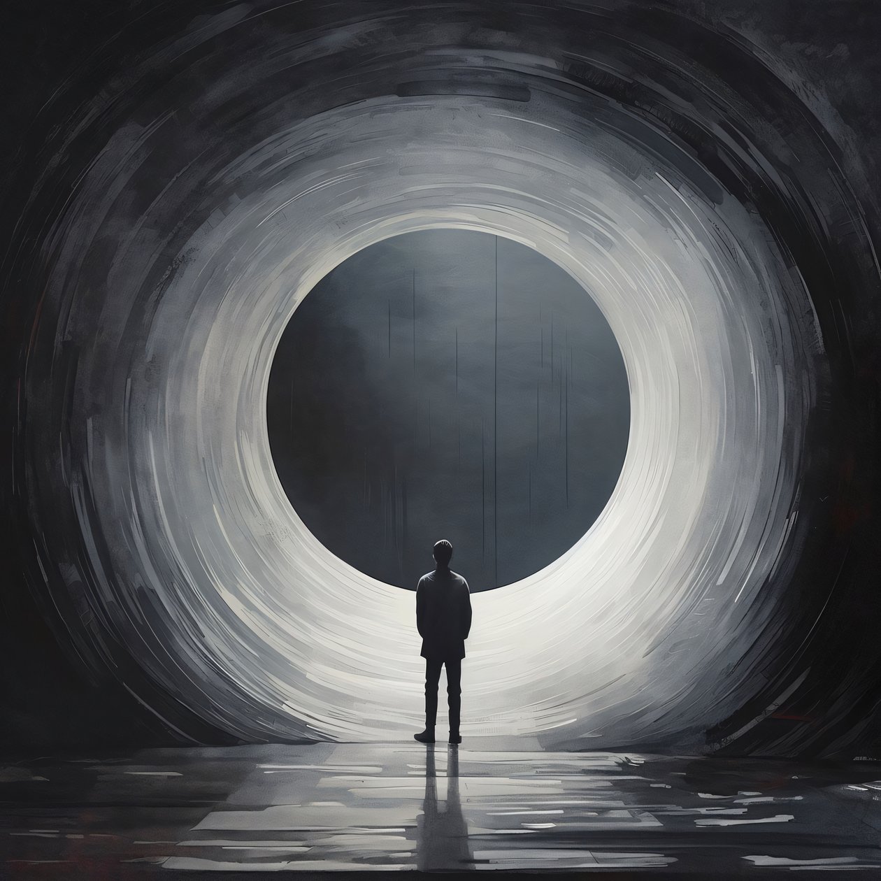 Abstract Void The Emptiness of Darkness, nærdødsoplevelse, indrammede vægdekorationstryk af F. Abderrahim