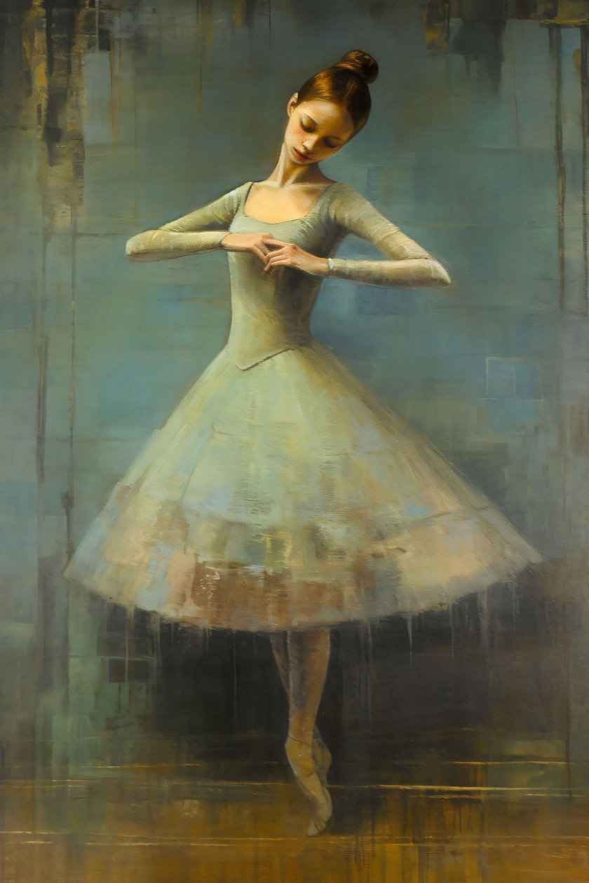 Oliemaleri af en ballerina, Edgar Degas-stil, vægkunstprint på bestilling af F. Abderrahim