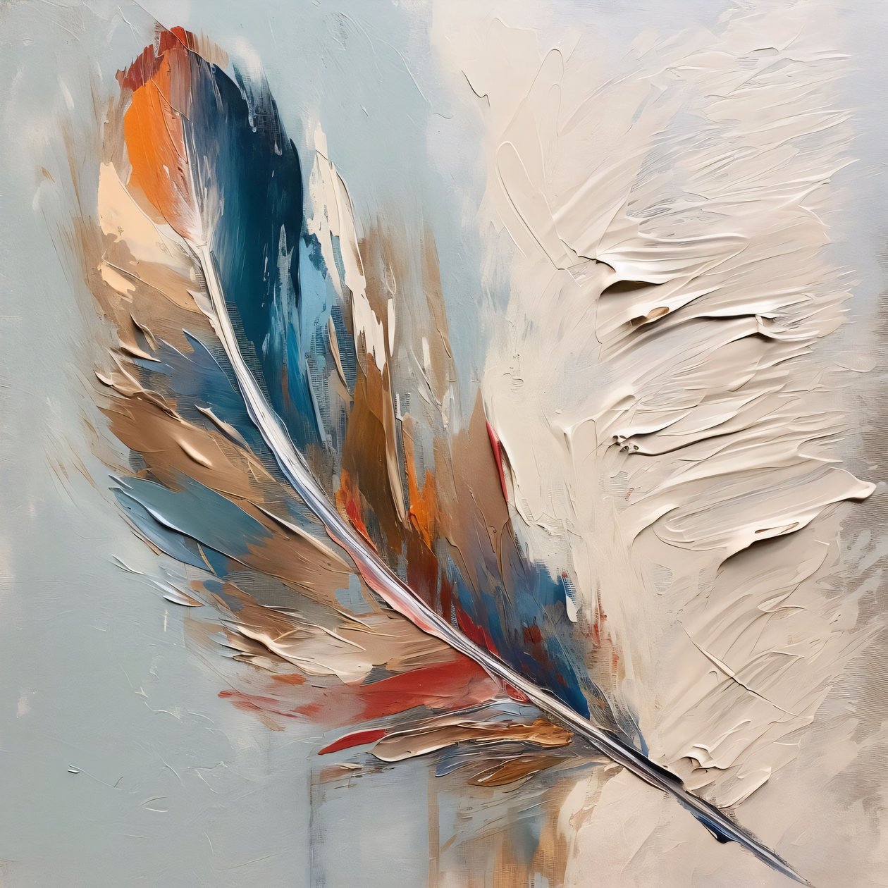 Red Blue Feather Textured Partial Oil Painting, online brugerdefinerede lærredstryk af F. Abderrahim