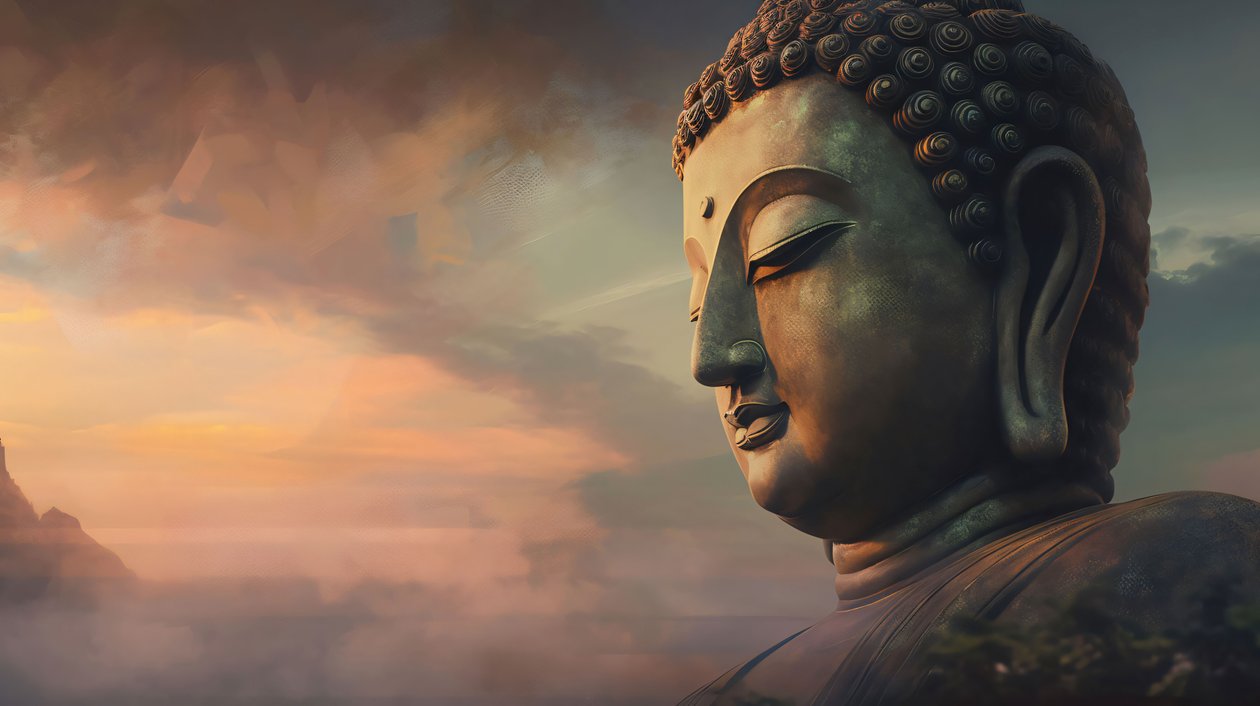 Buddha statue maleri til salg, store lærredstryk, vægramme dekoration af F. Abderrahim