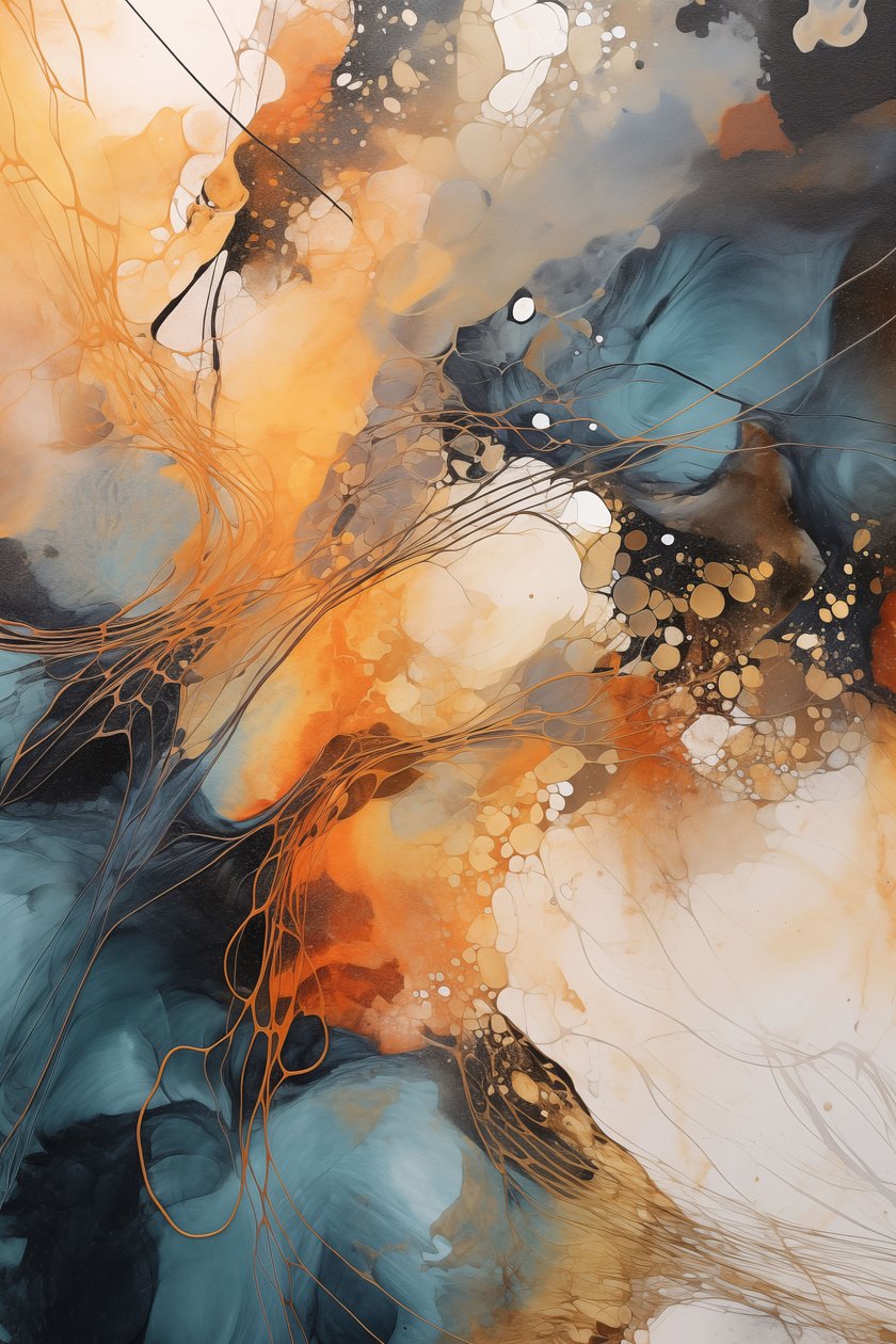 Abstrakt maleri, blå og orange bølge, hvid baggrund, Custom Canvas Prints af F. Abderrahim
