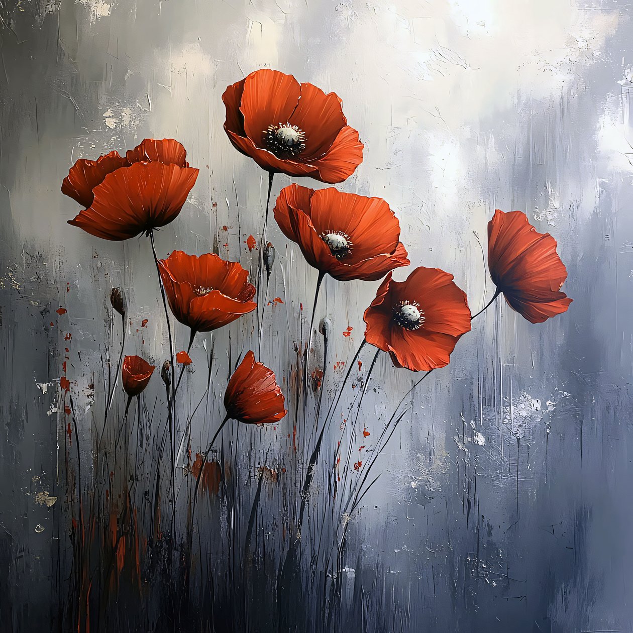 Red Poppies Canvas Wall Art Modern, vægdekorationer til ethvert rum af F. Abderrahim