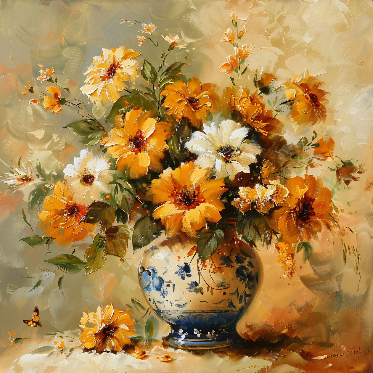 19. århundrede, vase prydet med elegante gyldne blomster Vægdekoration til værelse af F. Abderrahim