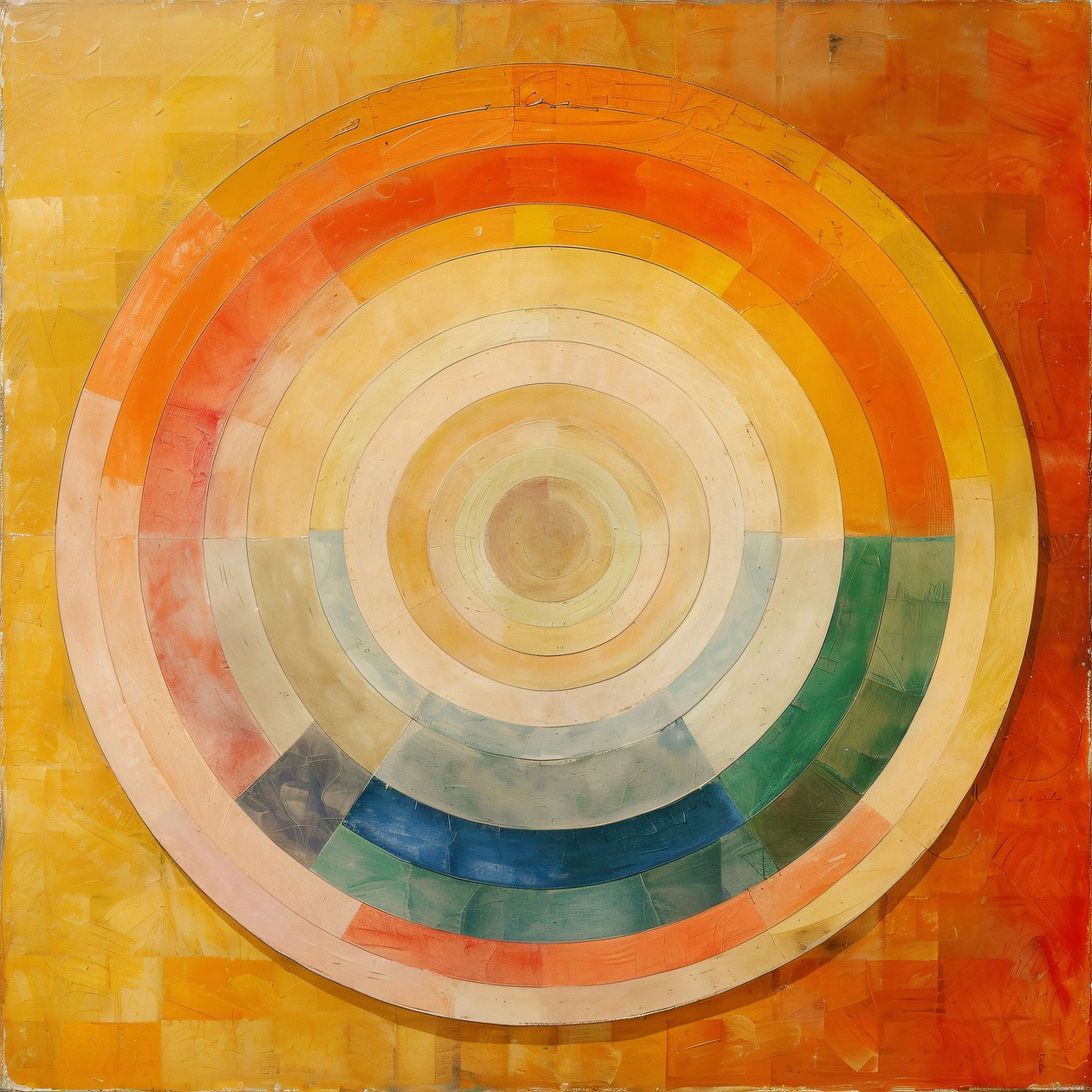 Abstrakt oliemaleri, mystisk kunst, Hilma af Klint-stil, online kunsttryk af F. Abderrahim