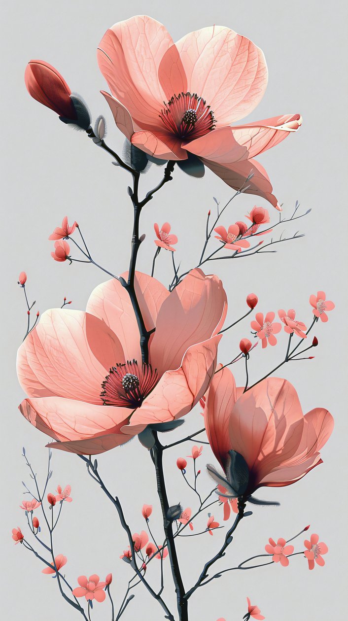 Pink og grå stregskitse, blomstret minimal væg Home Decor | print on demand af F. Abderrahim