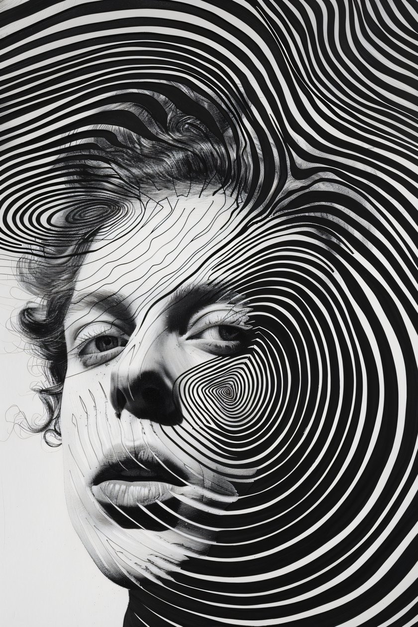 Mand i paranoid vortex, minimalistisk tegning, brugerdefinerede lærredstryk af F. Abderrahim