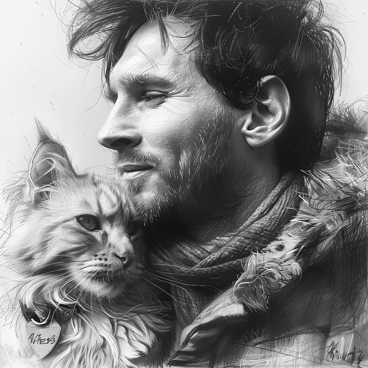 Kat med fodboldspiller Messi, moderne vægdekoration | print on demand af F. Abderrahim