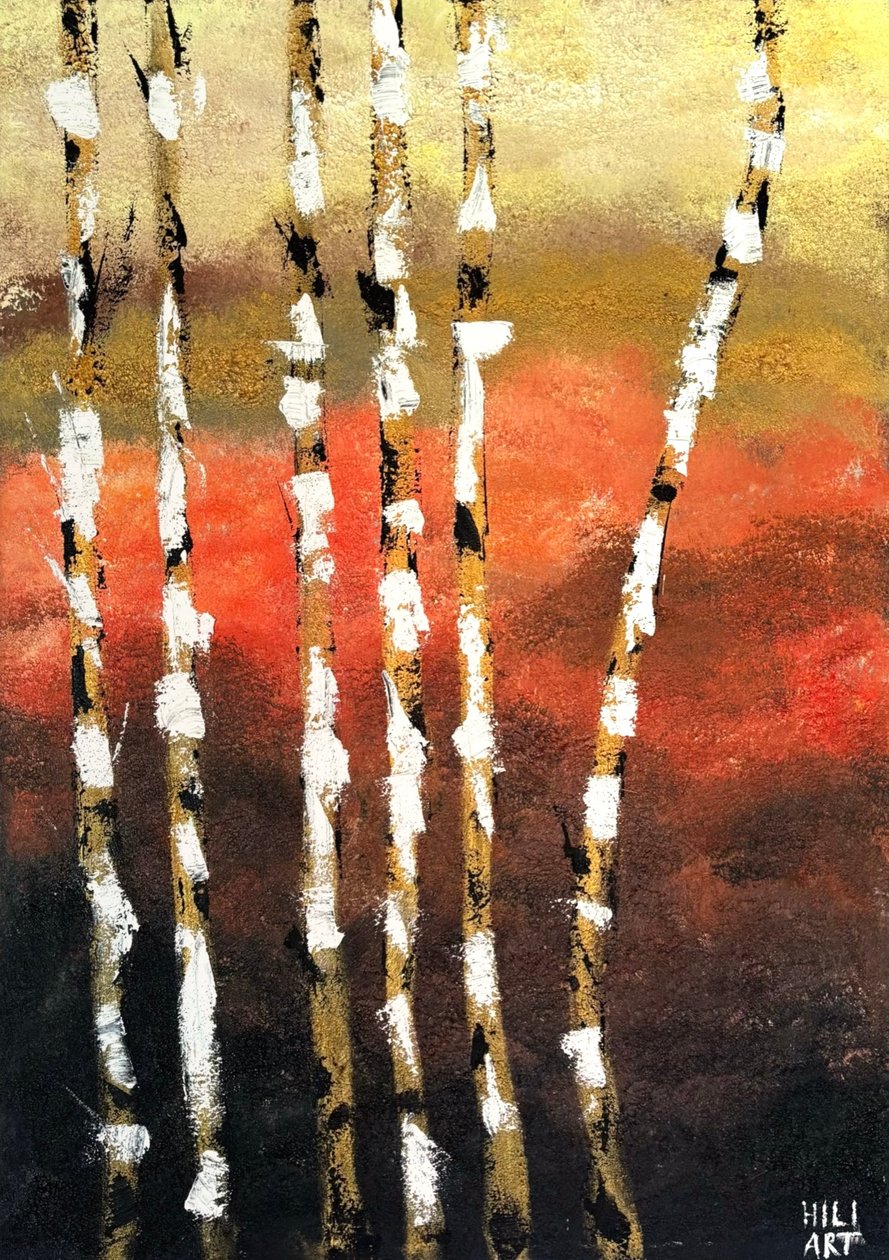 Birken i rødt af HILI ART Tetiana Brzozowski