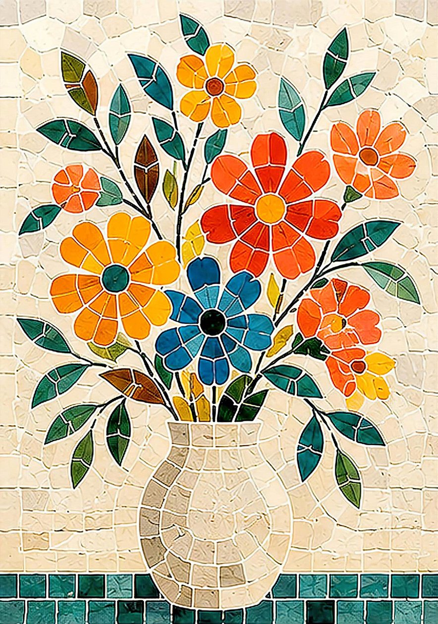 Blomsterharmoni i mosaik af Nomi Morina