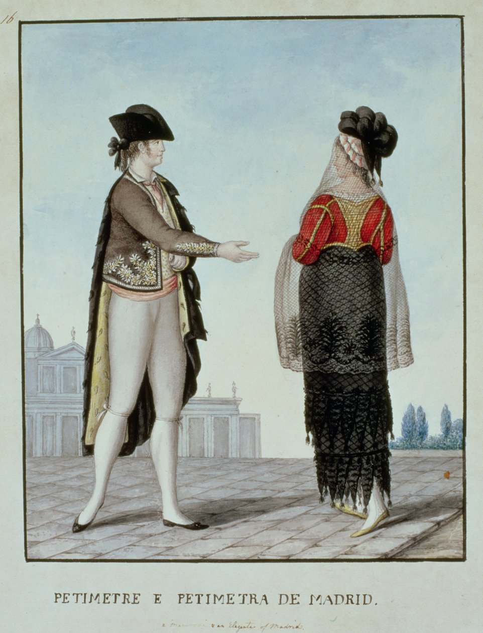 Adelsmand og adelskvinde fra Madrid, slutningen af 1700-tallet (wc på papir) af 18th century Naples school