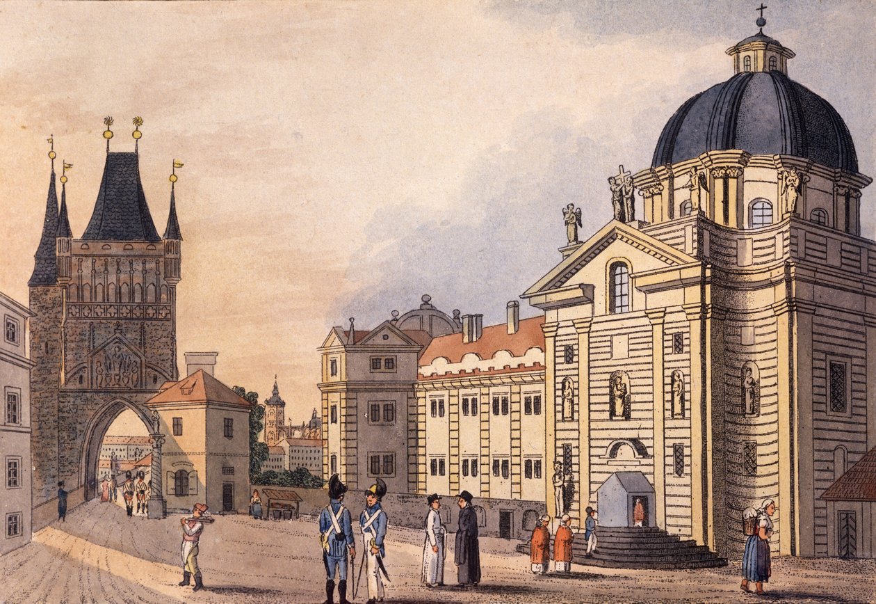 Krizovnicke namesti (Korsriddernes plads), Prag, ca. 1810 (farvet radering) af A. & Berka, Johann Gustav