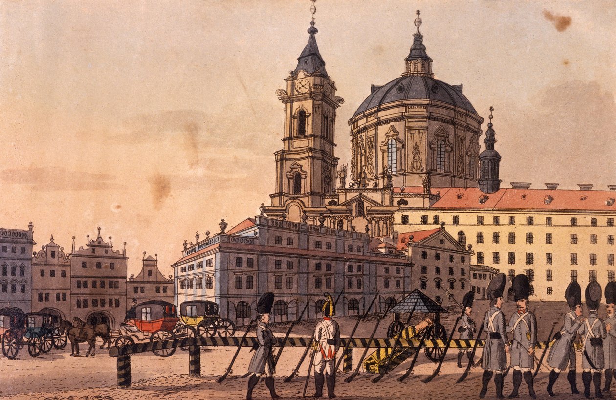 Malostranské (lille kvarter) Firkant (nederste del), ca. 1810 (farvet radering) af A. and Berka, Johann Gustav