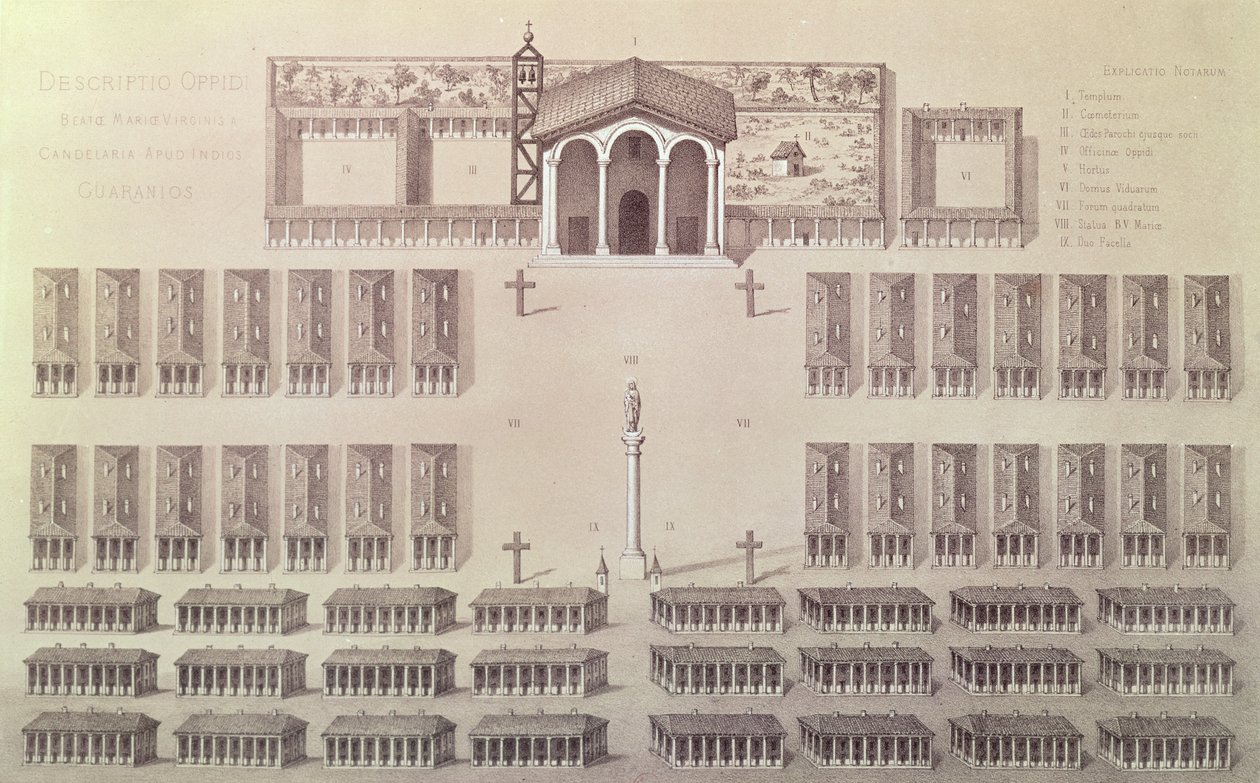 Plan for Candelaria-missionen i Paraguay, indgraveret af Frederic Sorrieu (1807-71) af A. Demersay