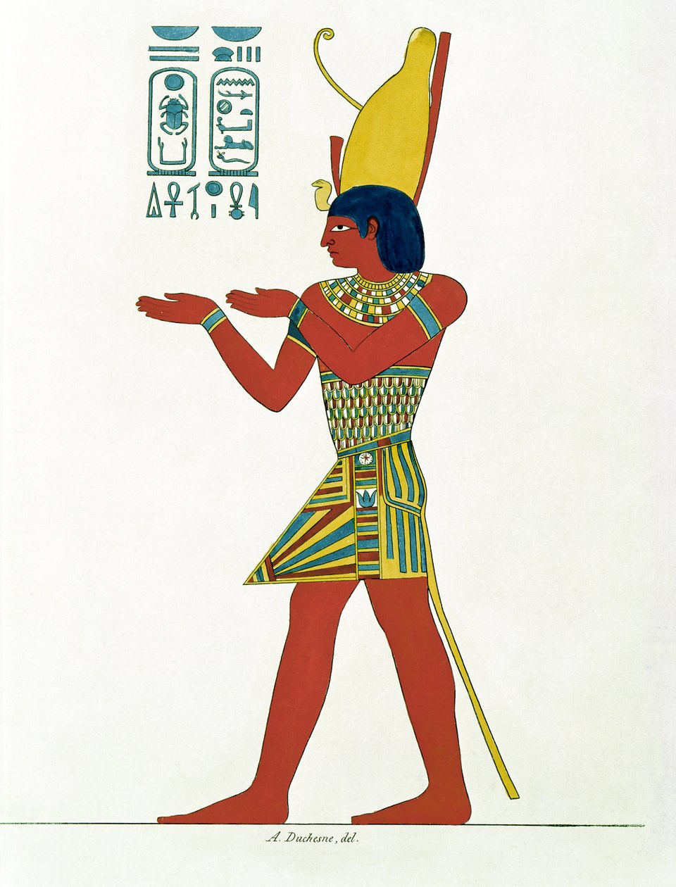 Nectanebo I (380-362 f.Kr.) iført den dobbelte krone af Øvre og Nedre Egypten, fra Monument de lEgypte et de la Nubie af Jean-Francois Champollion (1790-1832) af A. Duchesne