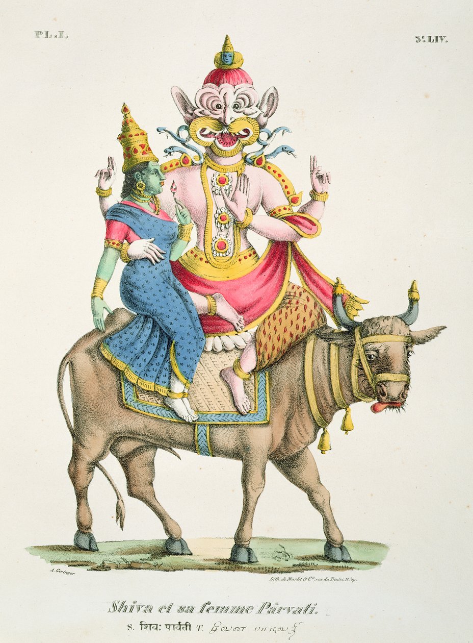 Shiva og Parvati, indgraveret af de Marlet af A. Geringer