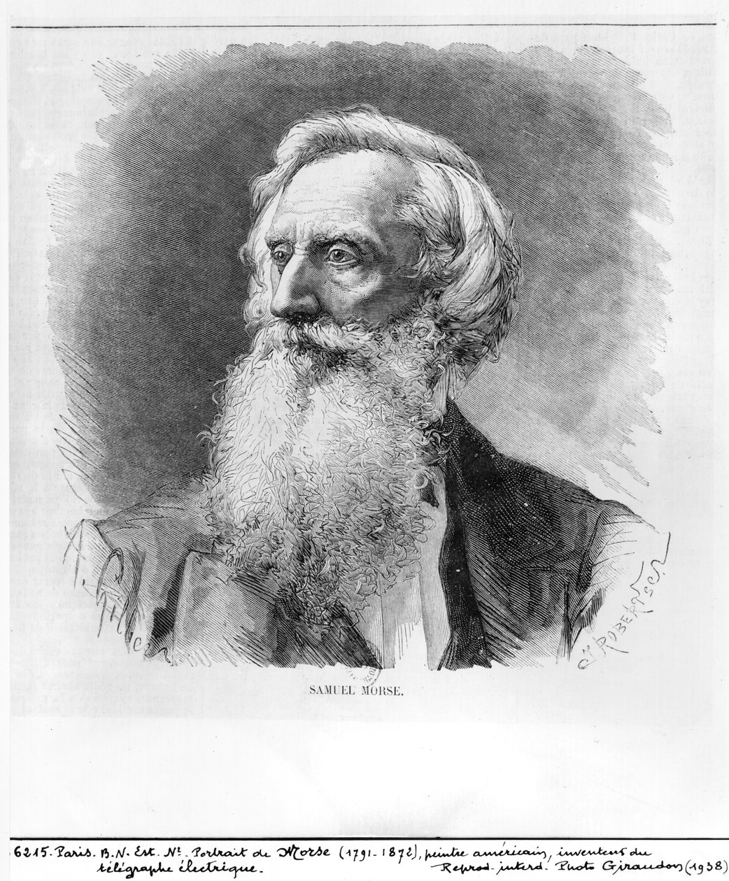 Portræt af Samuel Morse (1791-1872) indgraveret af C. Robertson (xylograf) (bw foto) af A. Gilbers