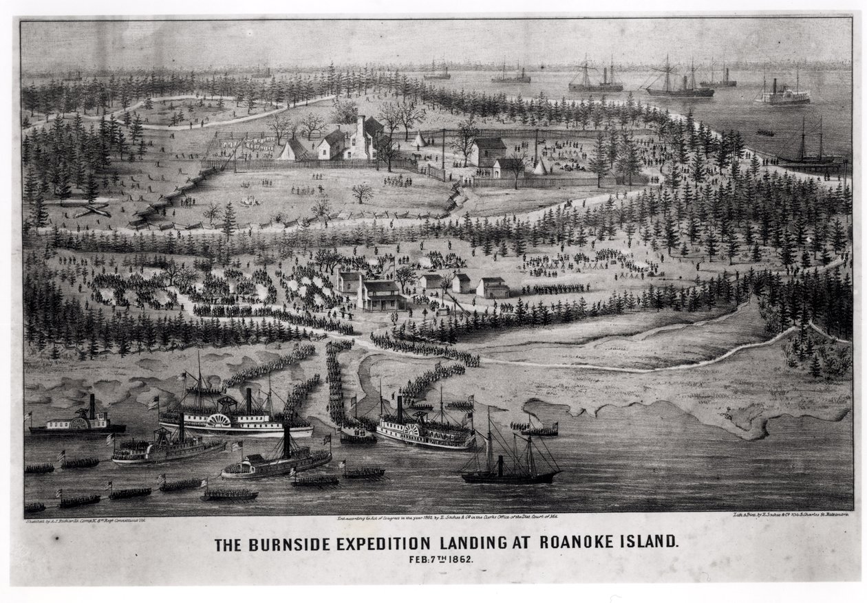 Burnside-ekspeditionen lander på Roanoke Island, 7. februar 1862 af A. J. Richards