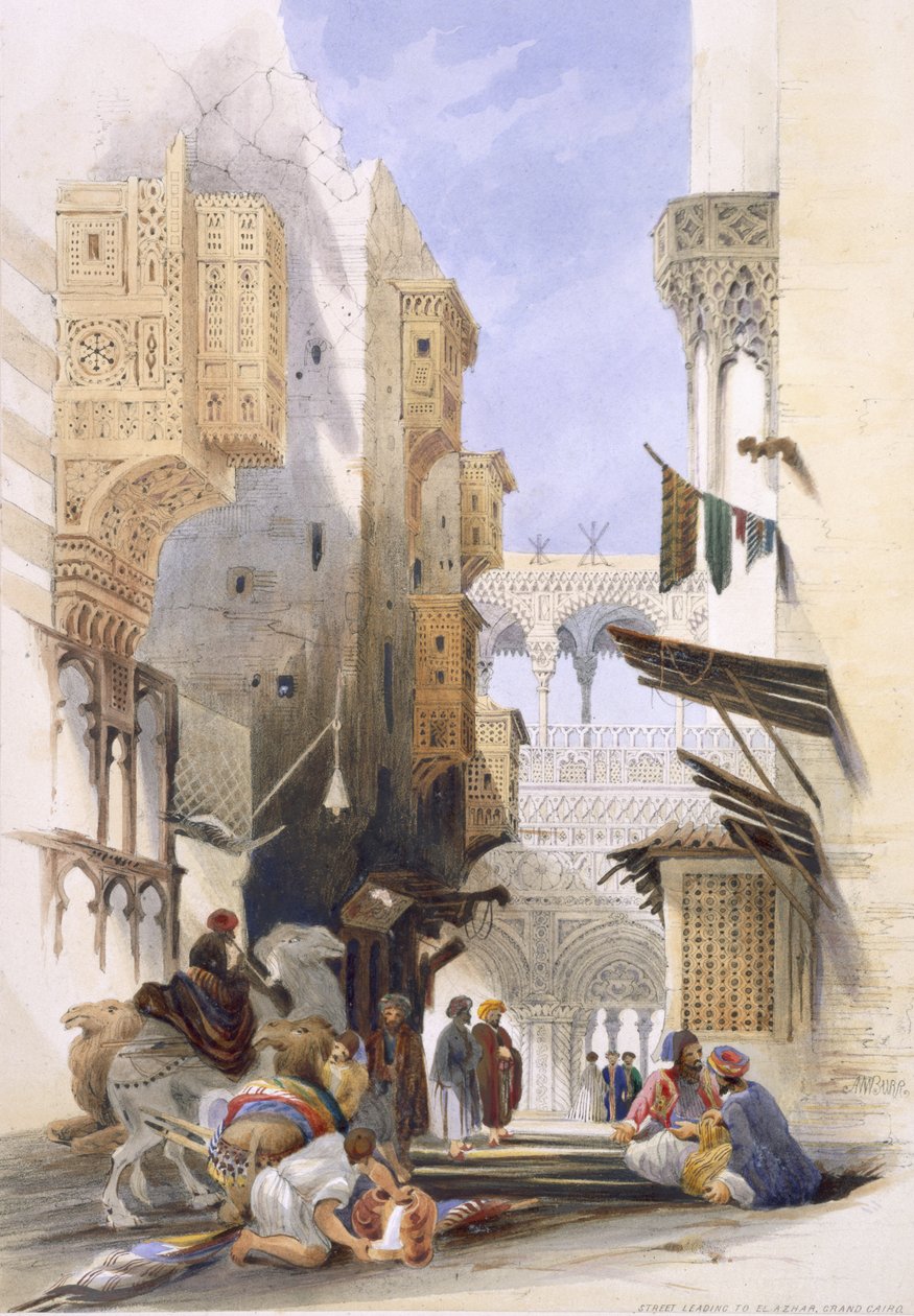 Gade, der fører til El Azhar, Grand Cairo, pub. 1846 af A. Margaretta Burr
