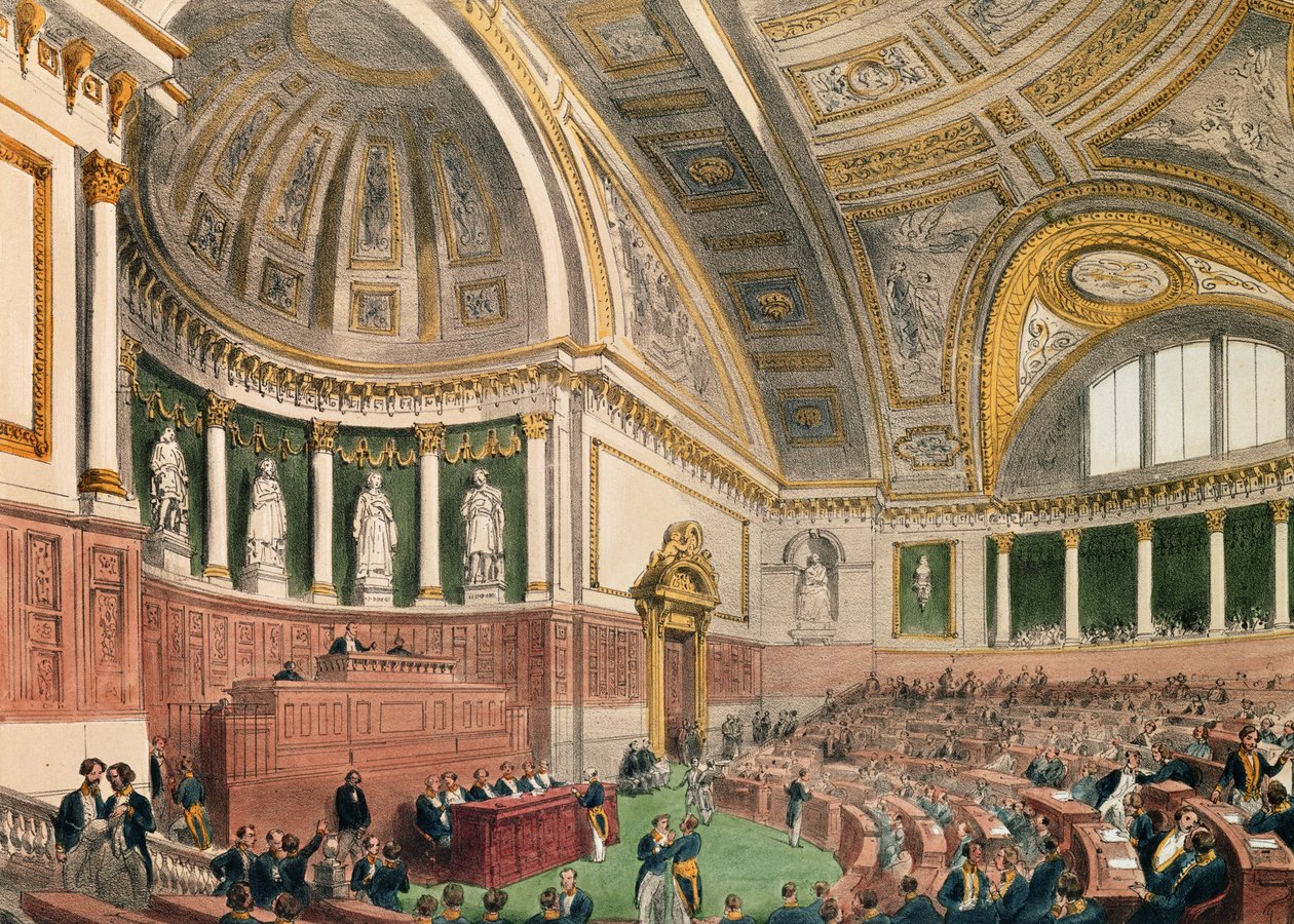Senatskammeret ved Luxembourg Palace, Paris farve litho af Abbé Prévost