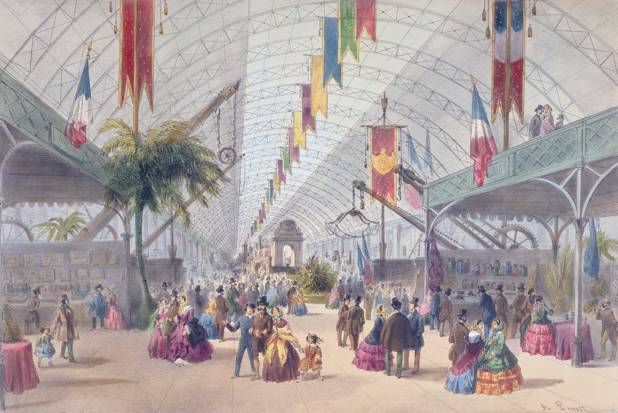 Indvendigt billede af Galerie des Machines og Algeriet-delen af Paris-udstillingen i 1855 af A Provost