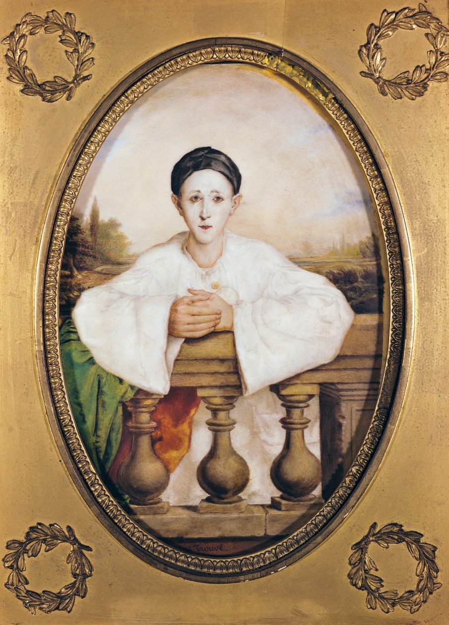 Portræt af Gaspard Deburau (1796-1846) som Pjerrot, ca. 1815 (olie på porcelæn) af A. Trouve