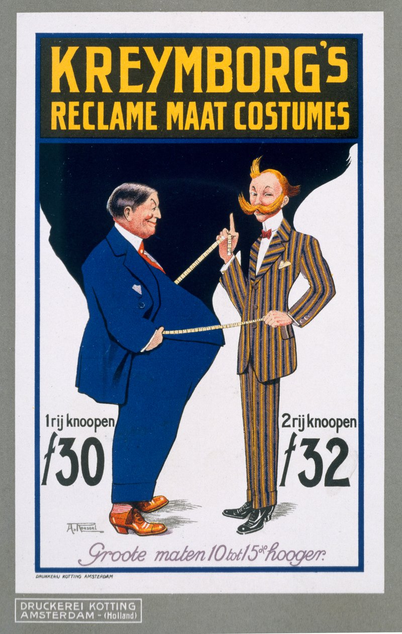Reklame Maat kostumer, plakat reklame Kreymborgs hollandske skræddere, 1914 af A. von Roessel