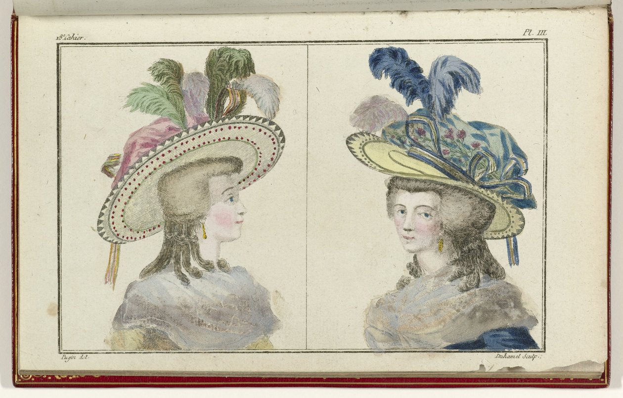 Cabinet des Modes eller New Modes, 1. august 1786, pl. III af A.B. Duhamel