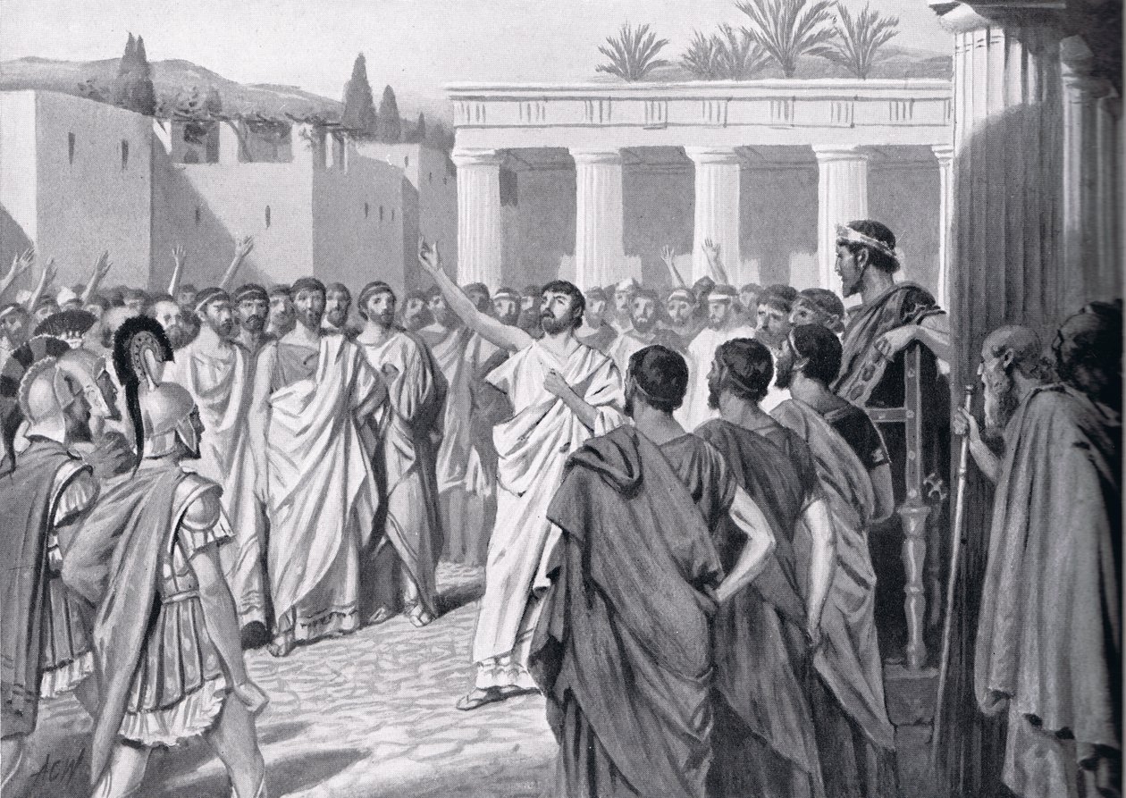 De Peloponnesiske Staters Kongres i Sparta i 432 f.Kr., illustration fra 