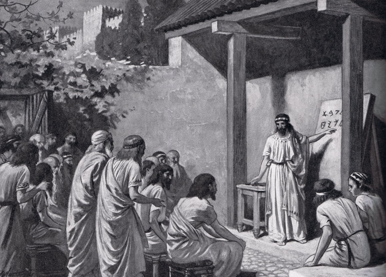 Cadmus giver grækerne en alfabetkunstner, illustration fra 