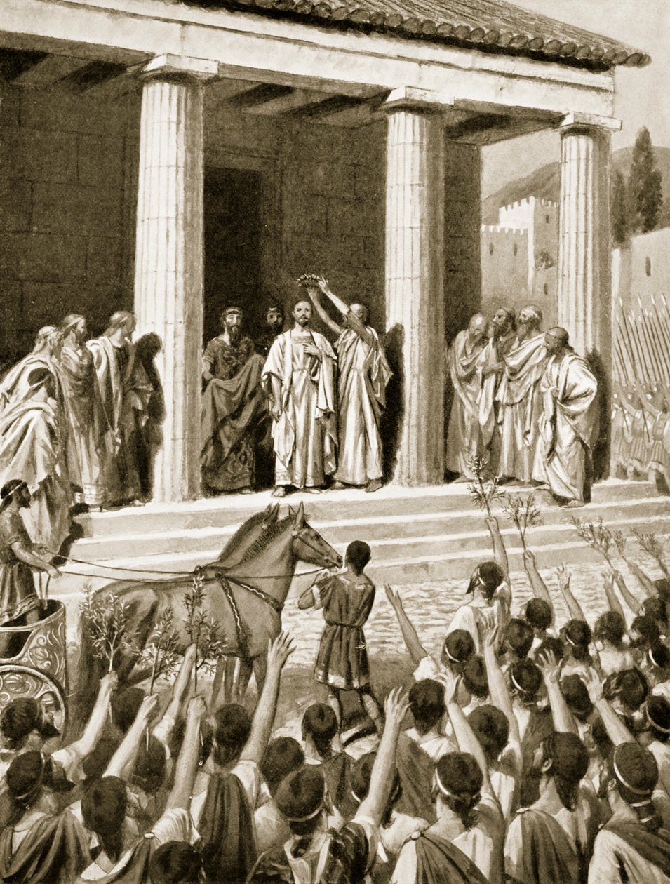Themistokles hædret i Sparta, illustration fra 