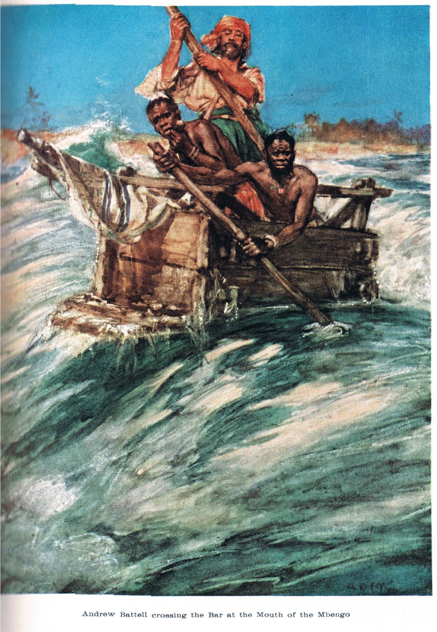 Battell ankommer til mundingen af Mbengo, illustration fra 