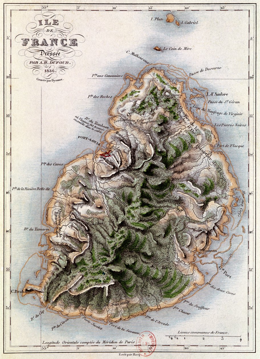 Kort over Mauritius, illustration fra 