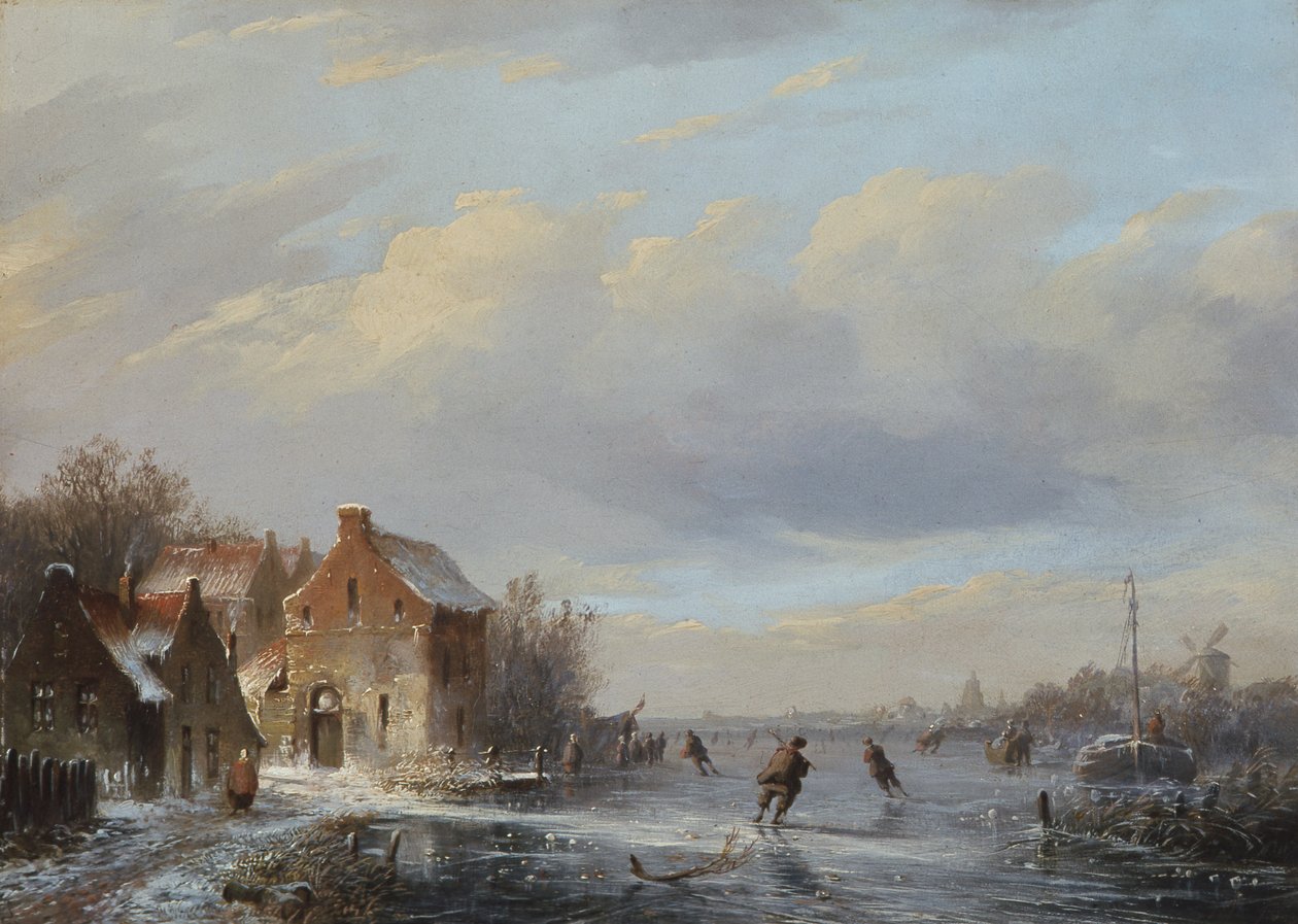 Vinterscene ved Ice Entertainment, 1800-tallet af A.J. Daiwaille