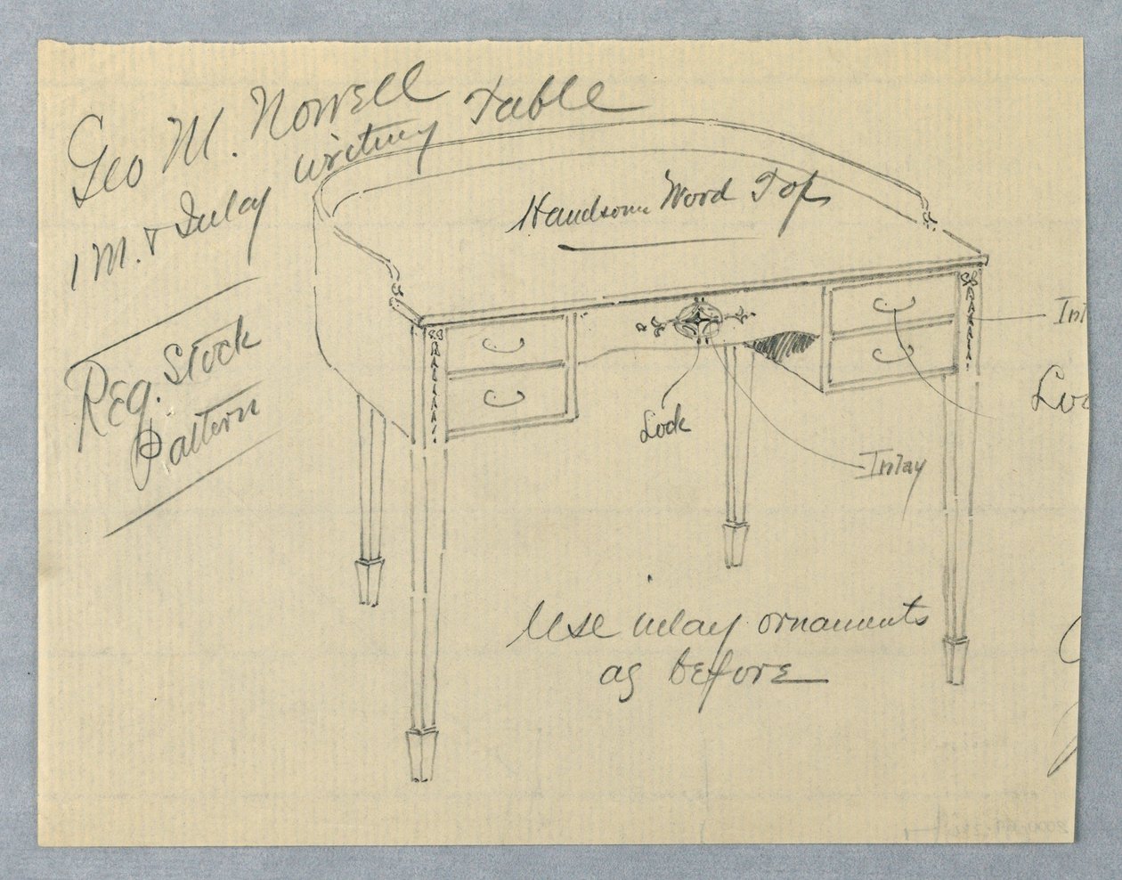 Design til mahogni indlagt skrivebord til George M. Nowell af A.N. Davenport Co.