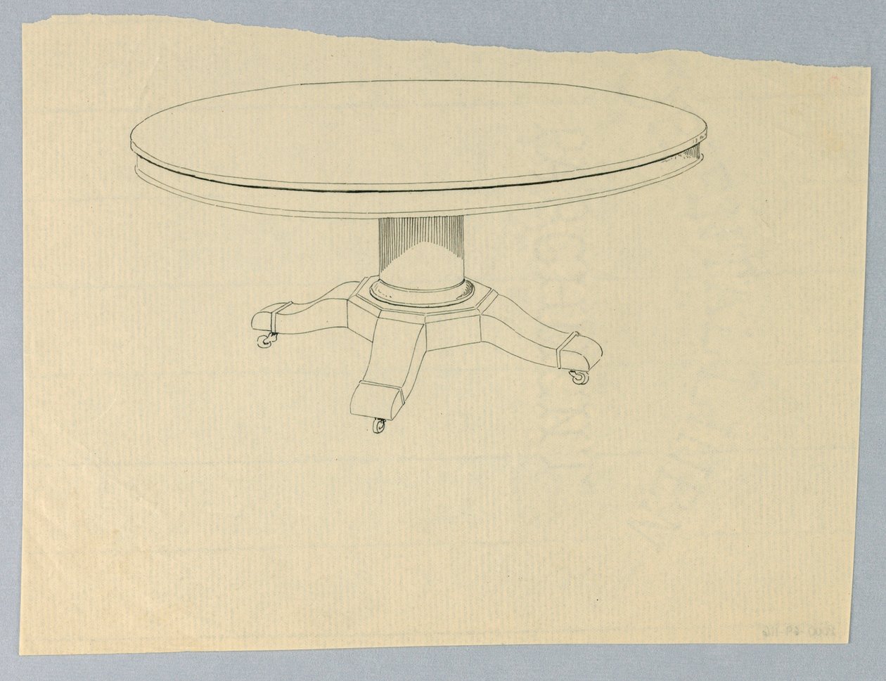 Design til et rundt bord på støbt understel af A.N. Davenport Co.