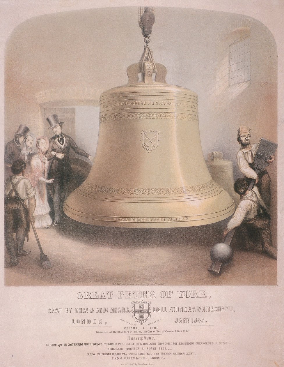 Udsigt over den store Peter af York-klokke, 1845. af AR Grieve