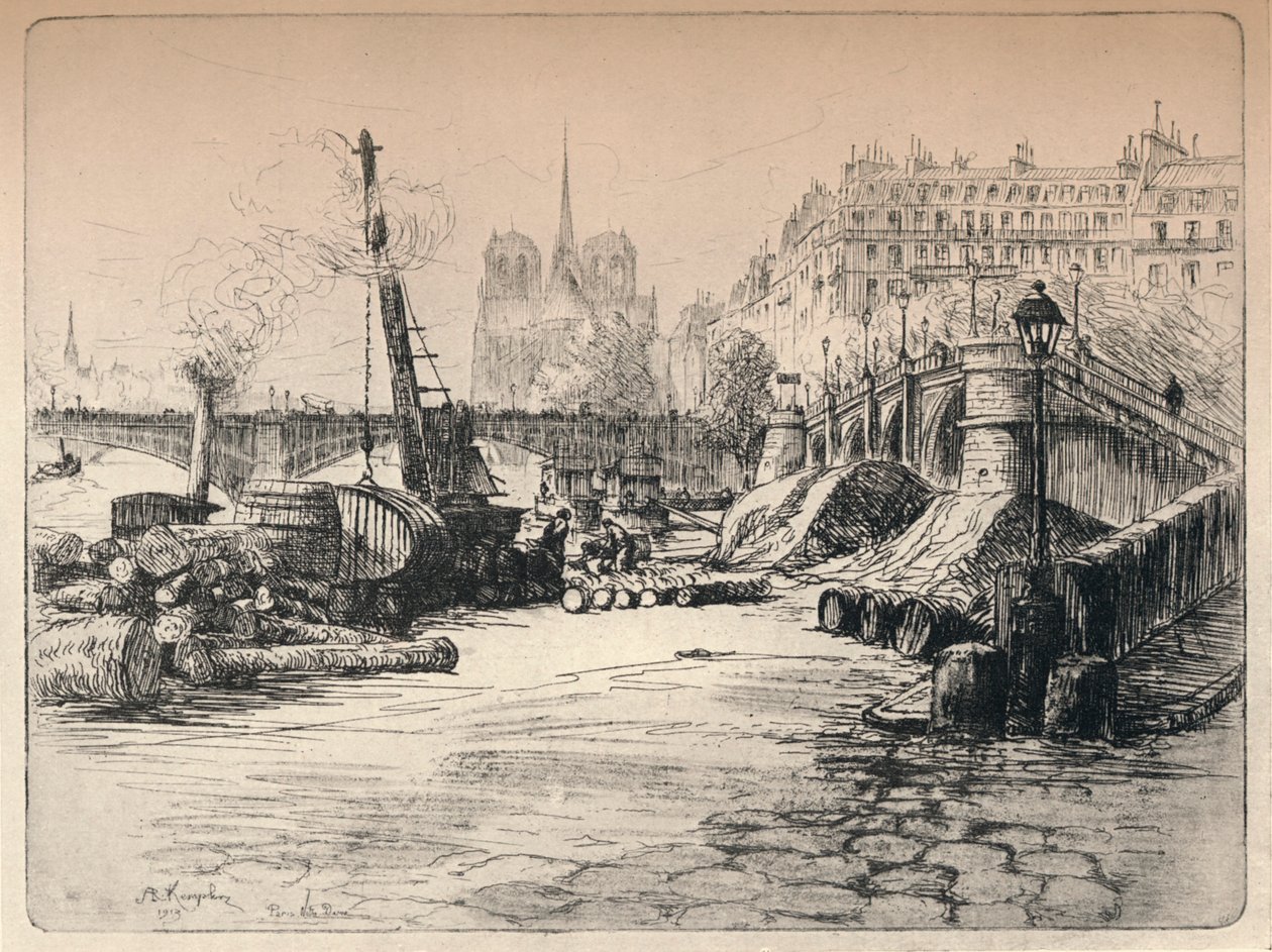 Notre-Dame og Quai de Bethune, 1915 af AR Kempken