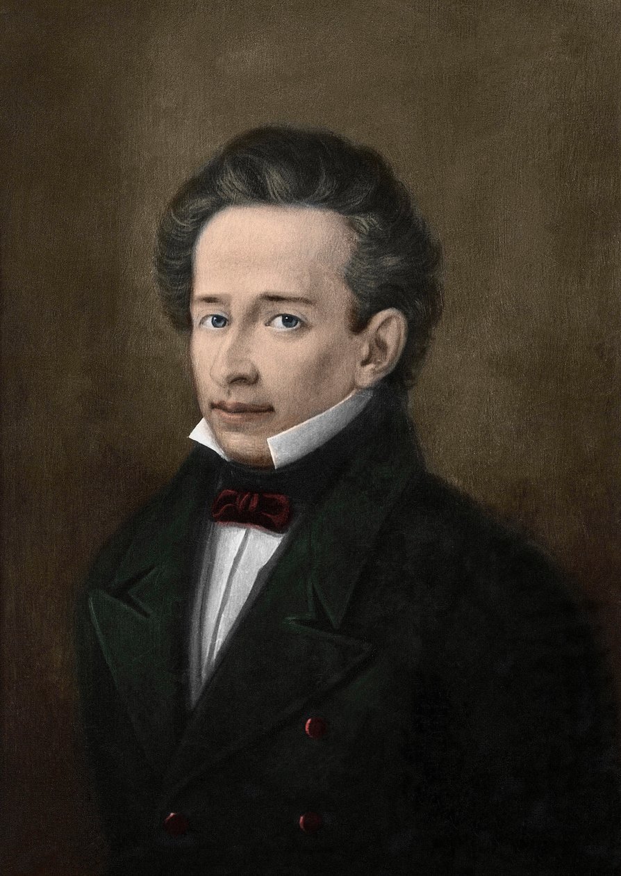 Portræt af Giacomo Leopardi (1798-1837) fra portrættet af A. Ferrazzi - af A. (after) Ferrazzi