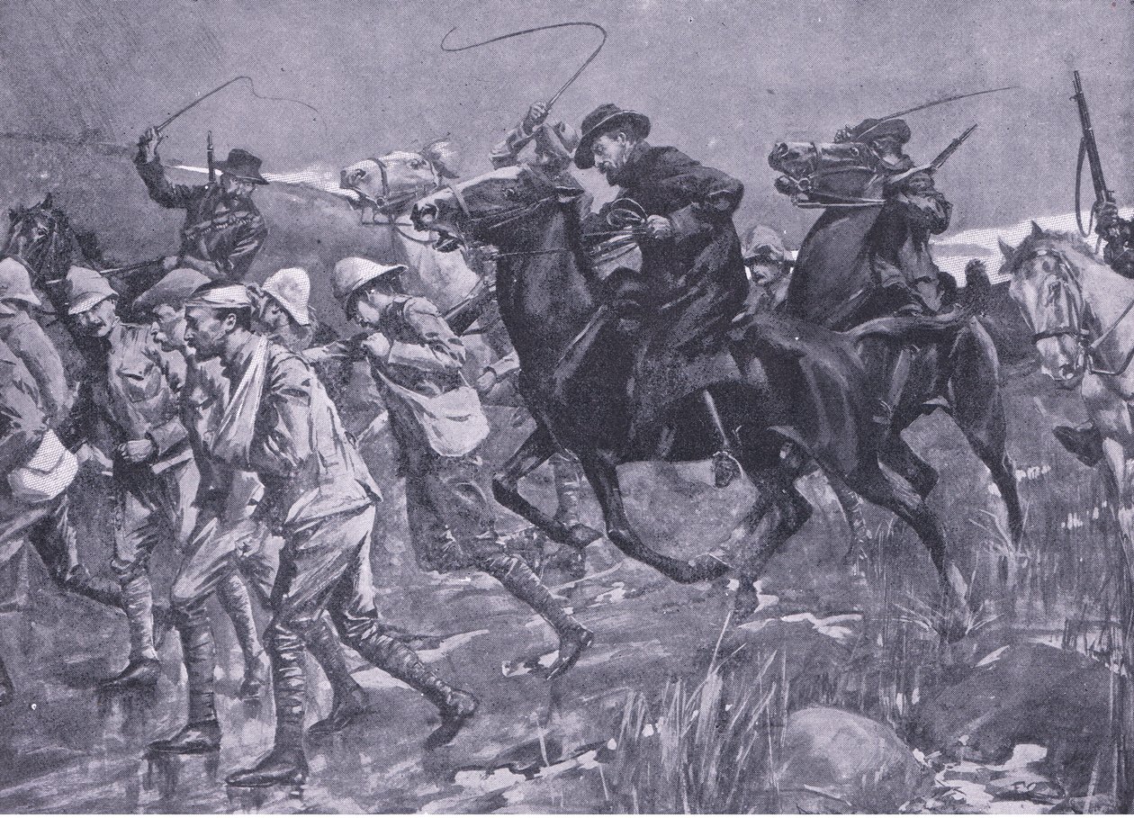 De Wets behandling af britiske krigsfanger på marchen, illustration fraAfter Pretoria: The Guerilla War, 1902 af A. C. Ball