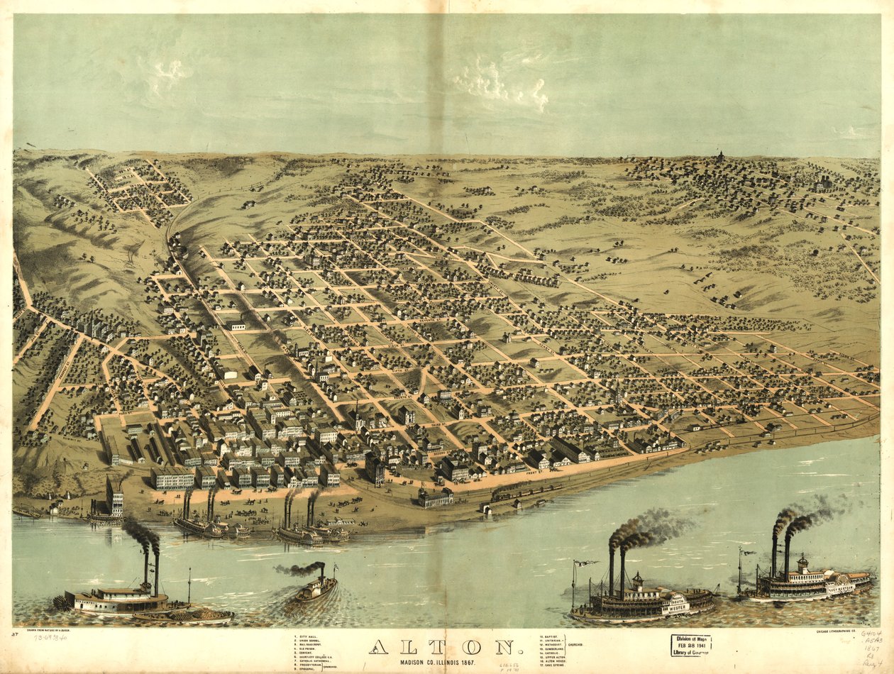 Alton, Madison Co, Illinois 1867. LOC 73693340 af A.; Chicago Lithographing Co. Ruger