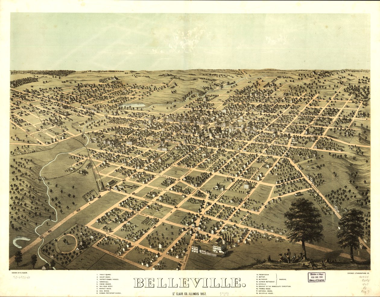 Belleville, St. Clair Co, Illinois 1867. LOC 73693343 af A.; Chicago Lithographing Co. Ruger