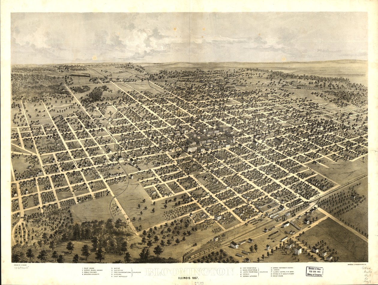Bloomington, Illinois 1867. LOC 73693345 af A.; Chicago Lithographing Co. Ruger